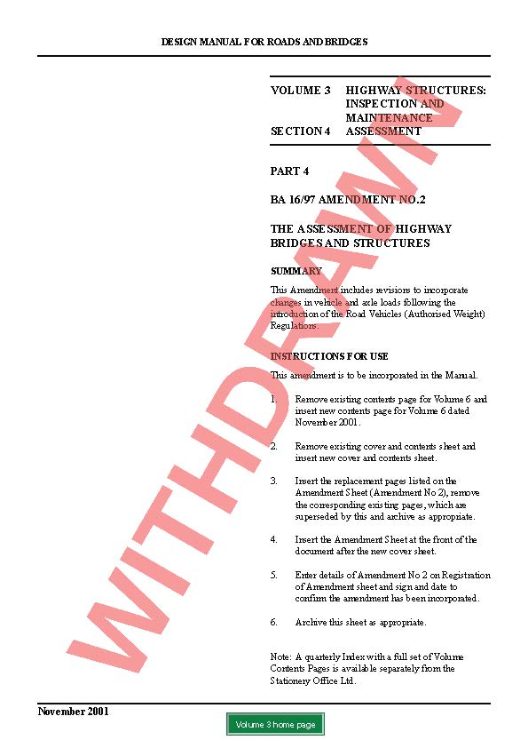 BA 16 - The assessment of highway bridges and structures