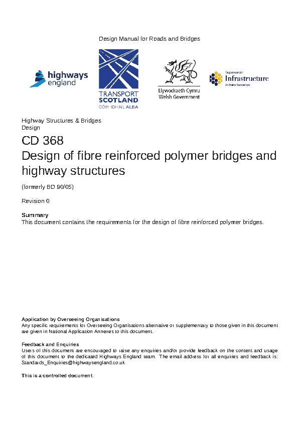 DMRB CD 368 - Design of fibre reinforced polymer bridges and highway structures