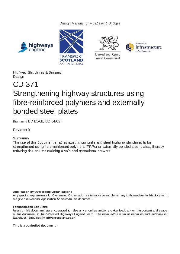 DMRB CD 371 - Strengthening highway structures using fibre-reinforced polymers and externally bonded steel plates