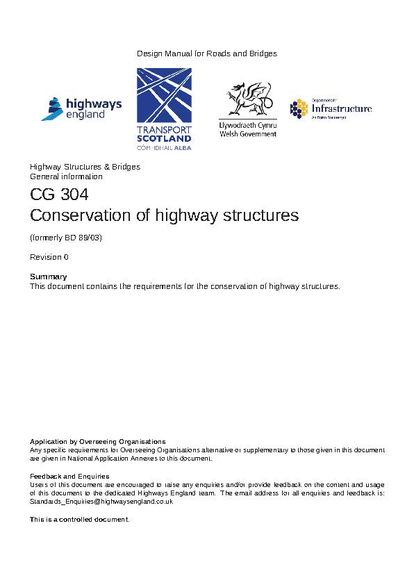 DMRB CG 304 - Conservation of highway structures