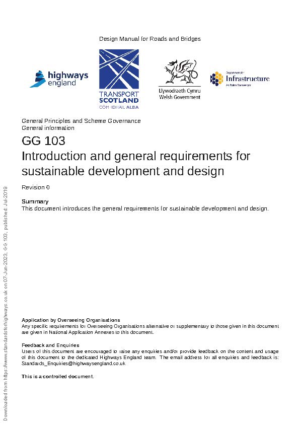 DMRB GG 103 - Introduction and general requirements for sustainable development and design