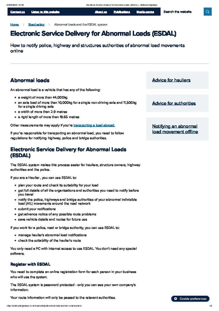 Electronic Service Delivery of Abnormal Loads (ESDAL)