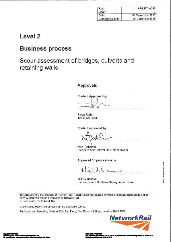 NR/L2/CIV/295 Scour Assessment of Bridges, Culverts and Retaining Walls