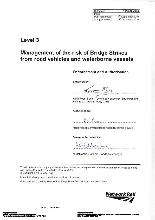 NR/L3/CIV/076 Management of the Risk of Bridge Strikes from Road Vehicles and Waterborne Vessels