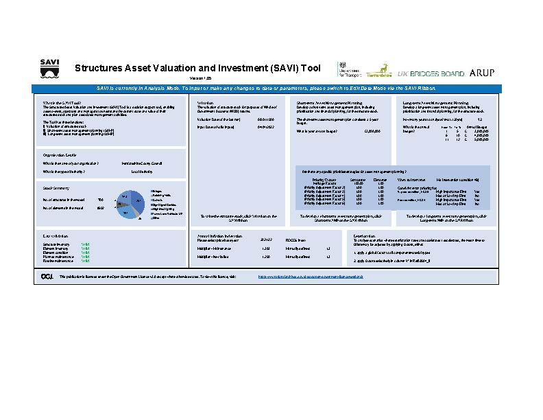 Structures Asset Valuation and Investment (SAVI) tool, User Guide, and earlier SAMPT documentation